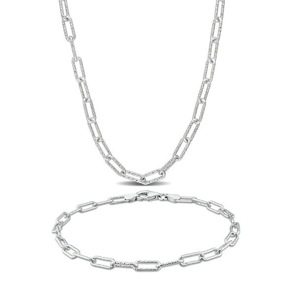 Everly Men's Sterling Silver 3.5mm Paperclip Chain Necklace and Bracelet Set - 20 in + 9 in