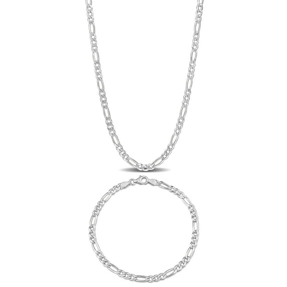 Everly Men's Sterling Silver 3.8mm Figaro Chain Necklace and Bracelet Set - 20 in + 9 in