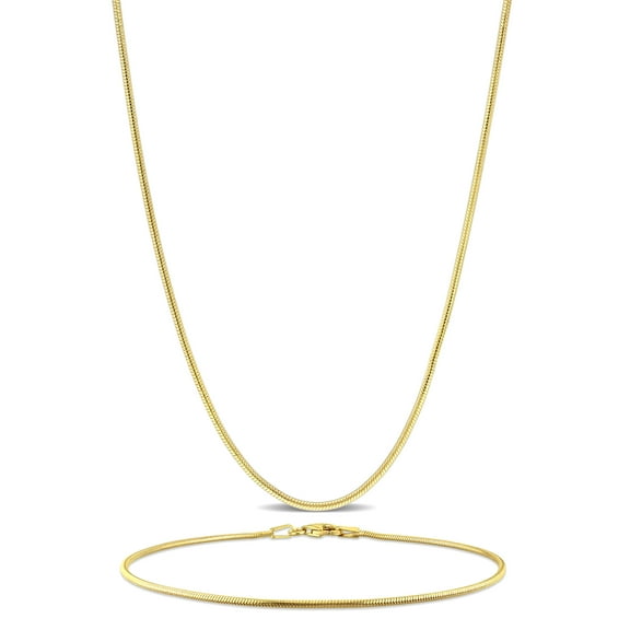 Everly Men's Yellow Silver 1.2mm Snake Chain Necklace and Bracelet Set - 20 in + 9 in