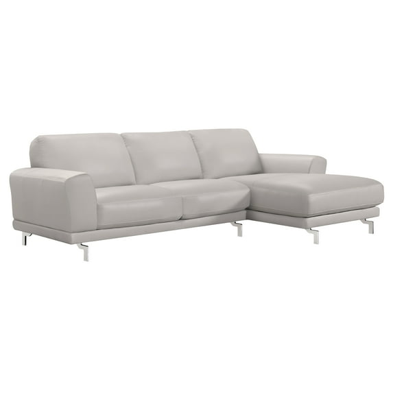 Everly Sectional Sofa Genuine Grey Leather Brushed Stainless Steel Legs
