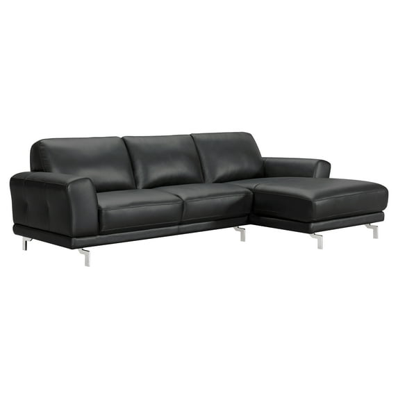 Everly Sofa Sectional Genuine Black Leather Stainless Steel Legs