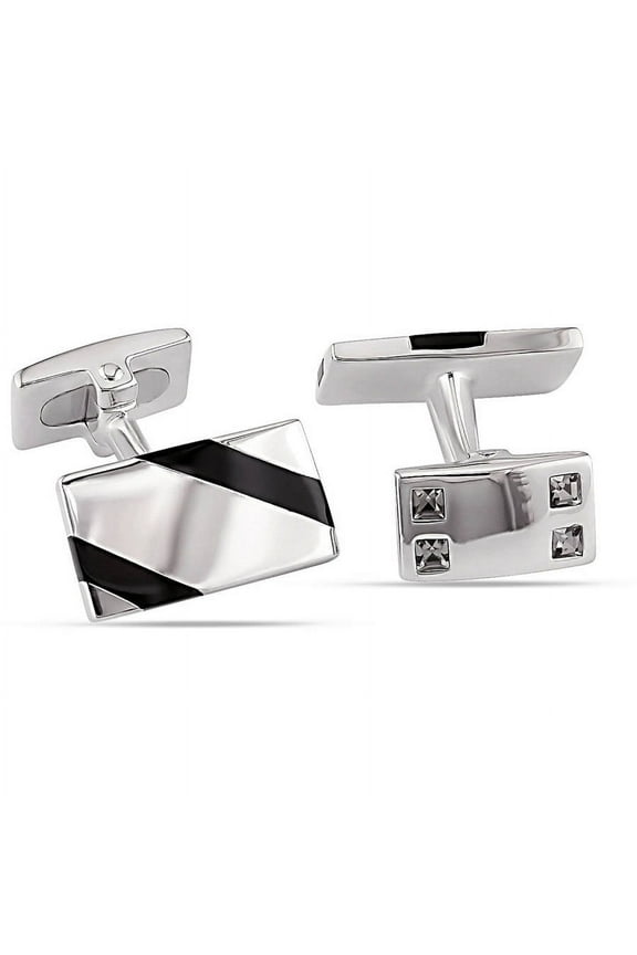 Unisex Onyx and Crystal Sterling Silver Cufflink