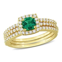 Everly Women's Created Sapphire Created Emerald Yellow Gold Plated Bridal Set