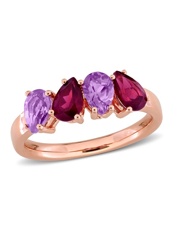 Women's 1 1/2ct TGW Amethyst and Rhodolite Rose Silver 4-Stone Ring