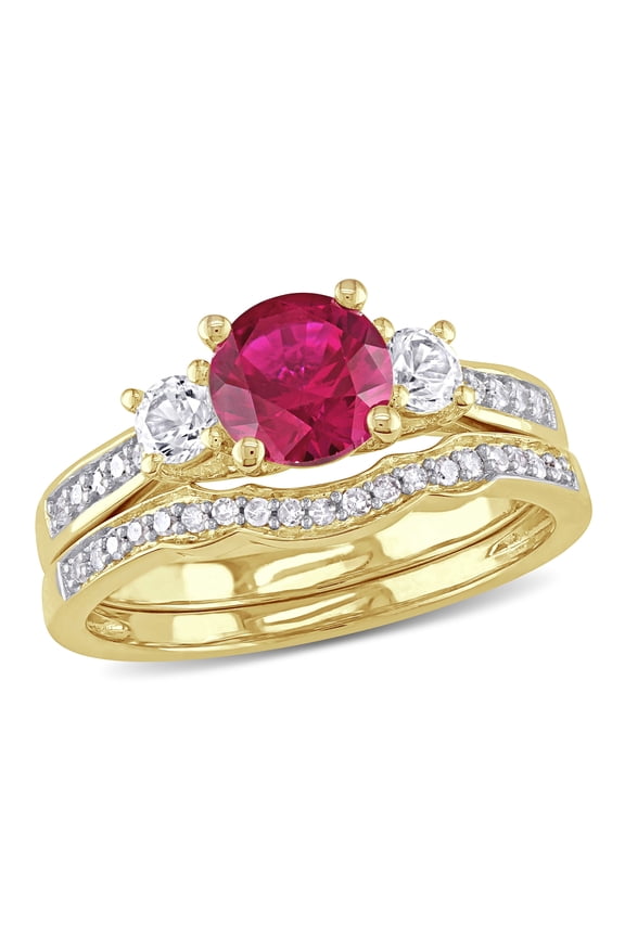 Women's Created Ruby 10k Yellow Gold Bridal Set