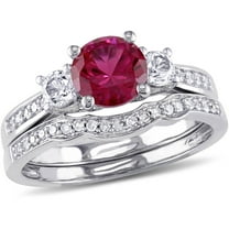 Everly Women's Created Sapphire Created Ruby 10k White Gold Bridal Set
