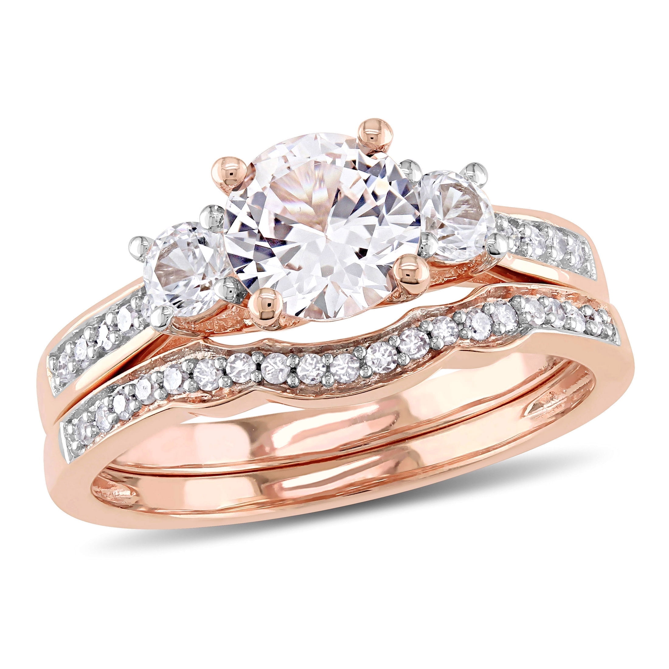 Everly Women's Created Sapphire 10k Rose Gold Bridal Set - Walmart.com