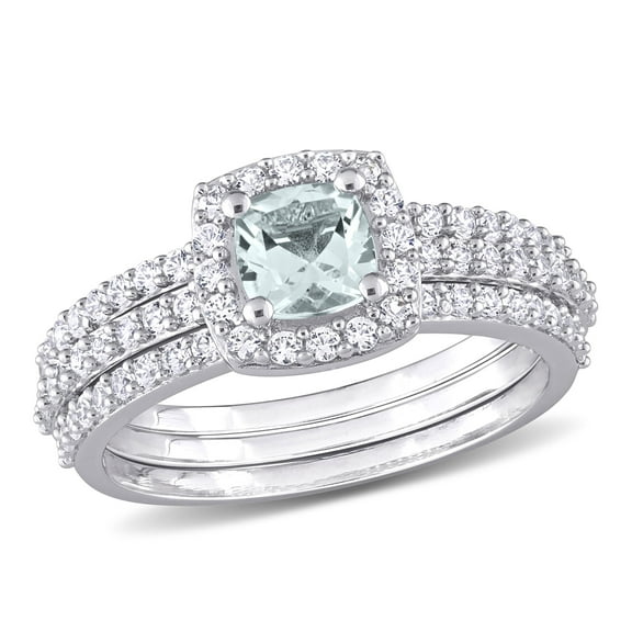 Everly Women's Created Sapphire Created Aquamarine Sterling Silver Bridal Set