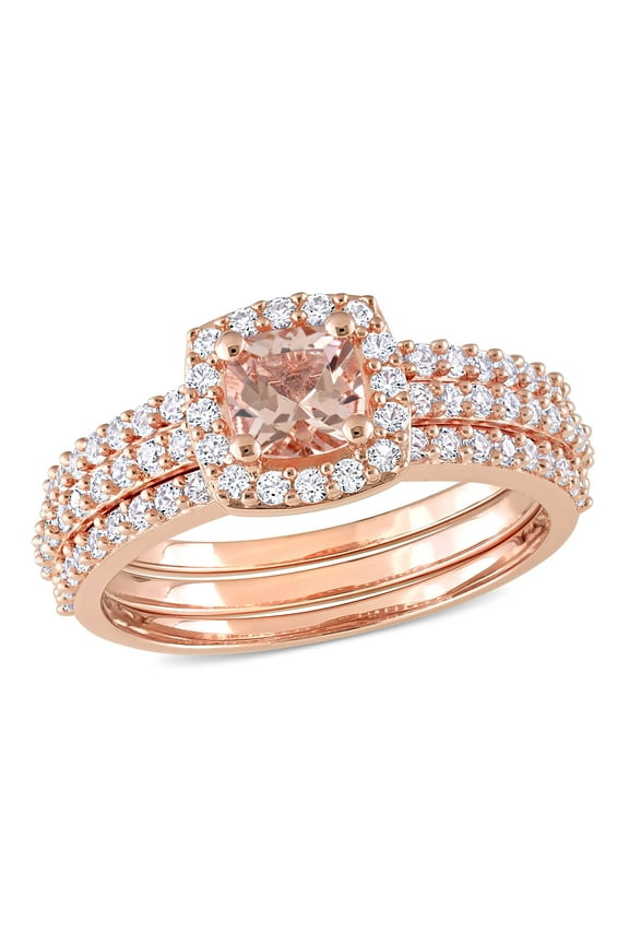 Women's Created Sapphire Created Morganite Rose Gold Plated Bridal Set