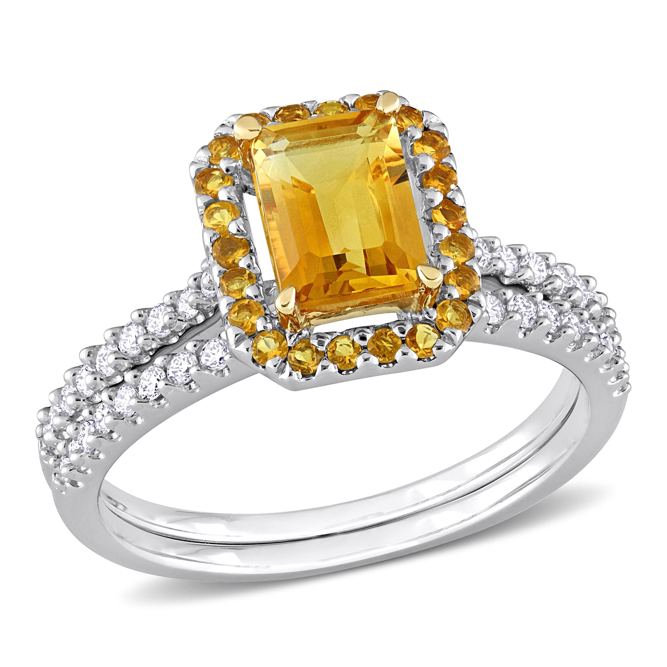 Everly Women's Citrine 14k White Gold Bridal Set