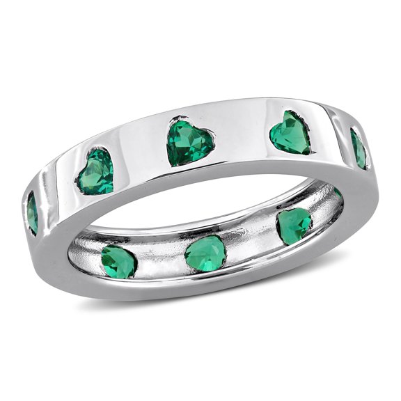 Everly Women's 1 1/3ct TGW Created Emerald Sterling Silver Heart Eternity Ring
