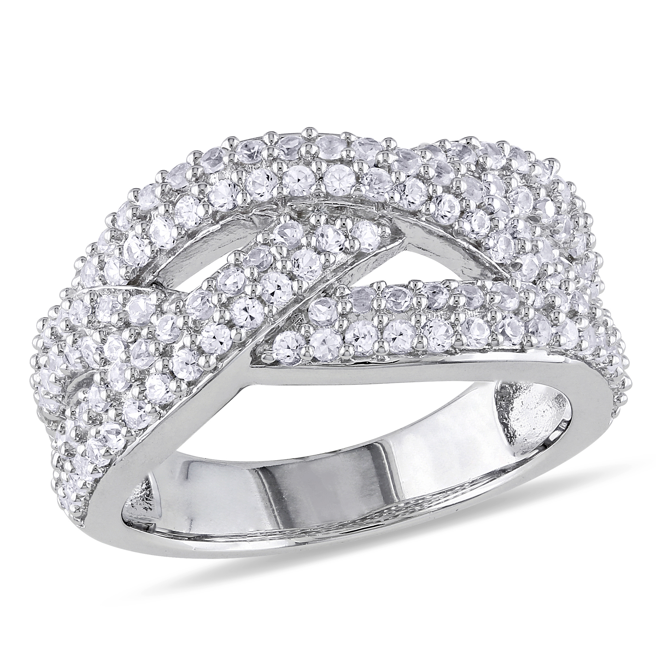 Everly Women's 1 1/4 CT T.G.W. Round-Cut Created White Sapphire Sterling Silver Multi-Row Criss Cross Ring with Prong Setting - image 1 of 7
