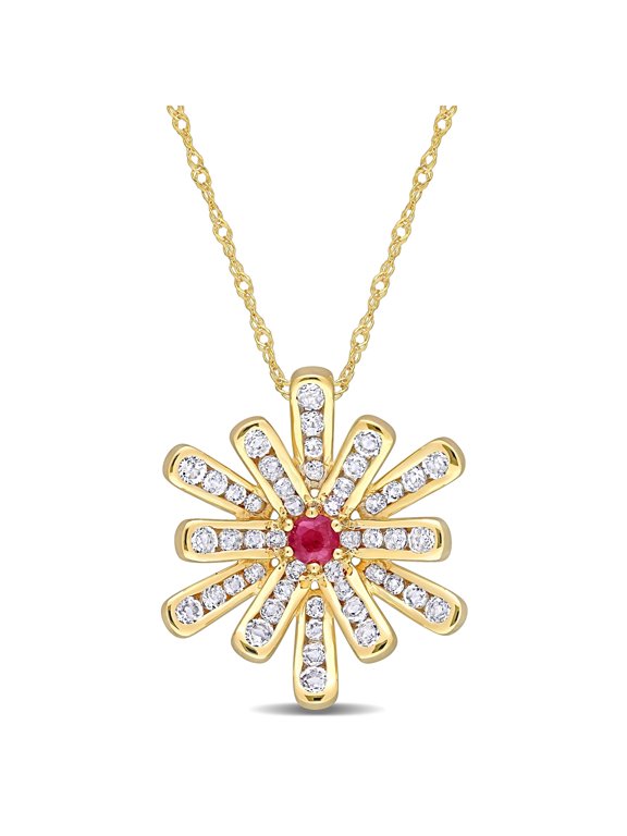 Women's 1.25CT TGW Ruby and White Topaz 10k Yellow Gold Pendant