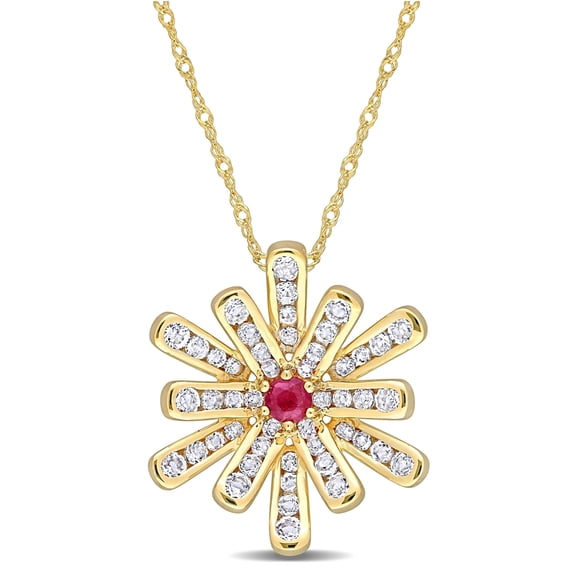 Everly Women's 1.25CT TGW Ruby and White Topaz 10k Yellow Gold Pendant