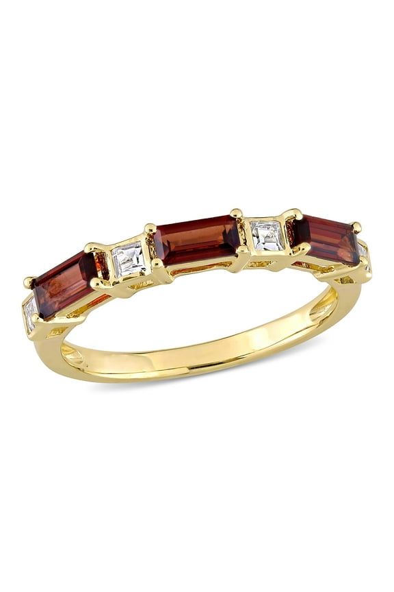 Women's Garnet and Topaz 10k Yellow Gold Ring