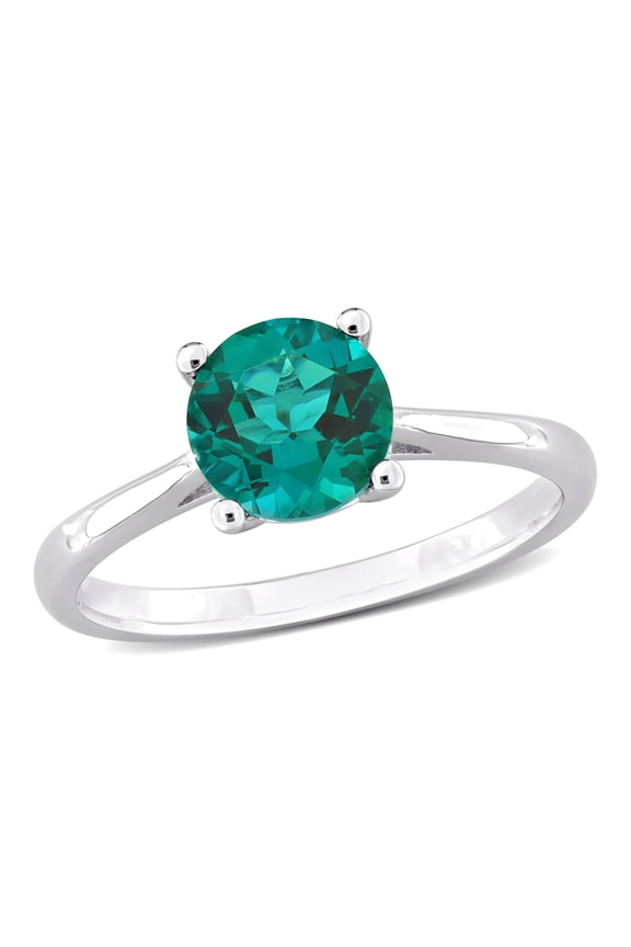 Women's Created Emerald Sterling Silver Ring