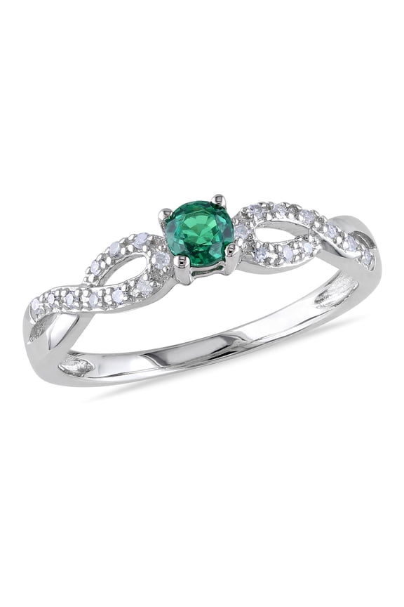 Women's Created Emerald Sterling Silver Ring