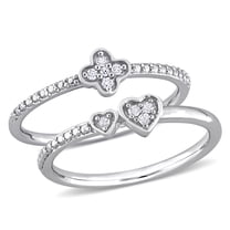Everly Women's 1/10ct TW Diamond Accent Sterling Silver Floral Promise 2-Pc Ring Set