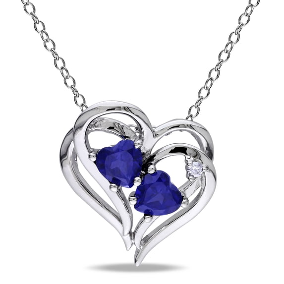 Everly Women's Created Blue Sapphire and Diamond Accent Sterling Silver Heart Pendant with Chain