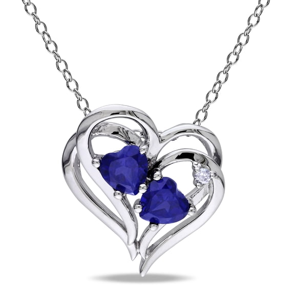 Everly Women's Created Blue Sapphire and Diamond Accent Sterling Silver Heart Pendant with Chain