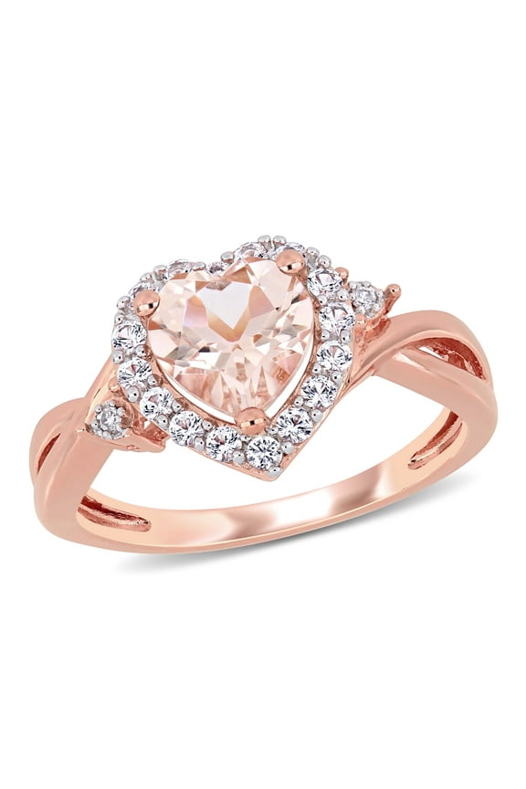 Women's Created Sapphire and Morganite Rose Gold Plated Engagement Ring