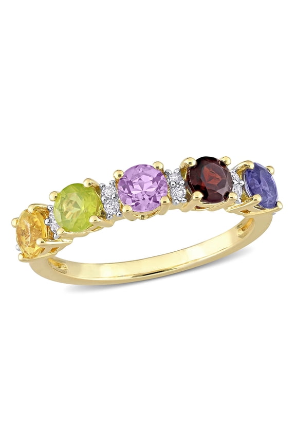 Women's Topaz and Amethyst Iolite Garnet Citrine Peridot Yellow Gold Plated Ring
