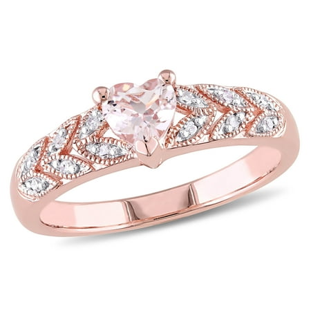 Miabella Women's 1/2 Carat T.G.W. Heart-Cut Morganite and Round-Cut Diamond Accent Rose Gold Flash Plated Sterling Silver Heart Promise Ring