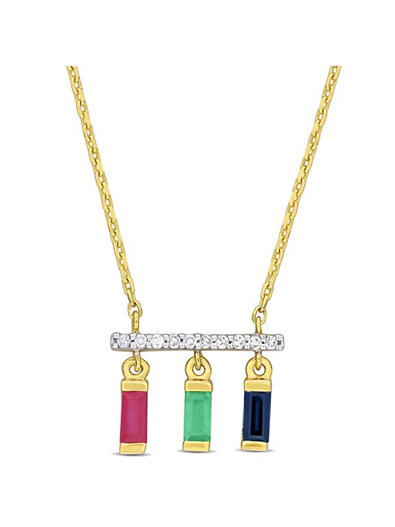 Women's Ruby and Emerald and Sapphire 10k Yellow Gold Necklace