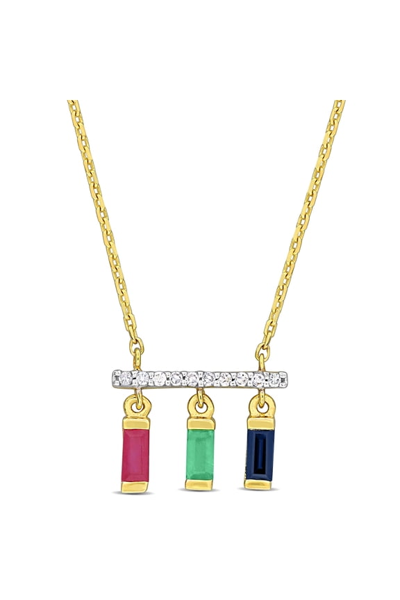 Women's Ruby and Emerald and Sapphire 10k Yellow Gold Necklace