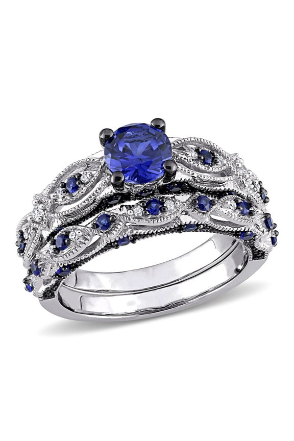 Women's Created Sapphire 10k White Gold Bridal Set