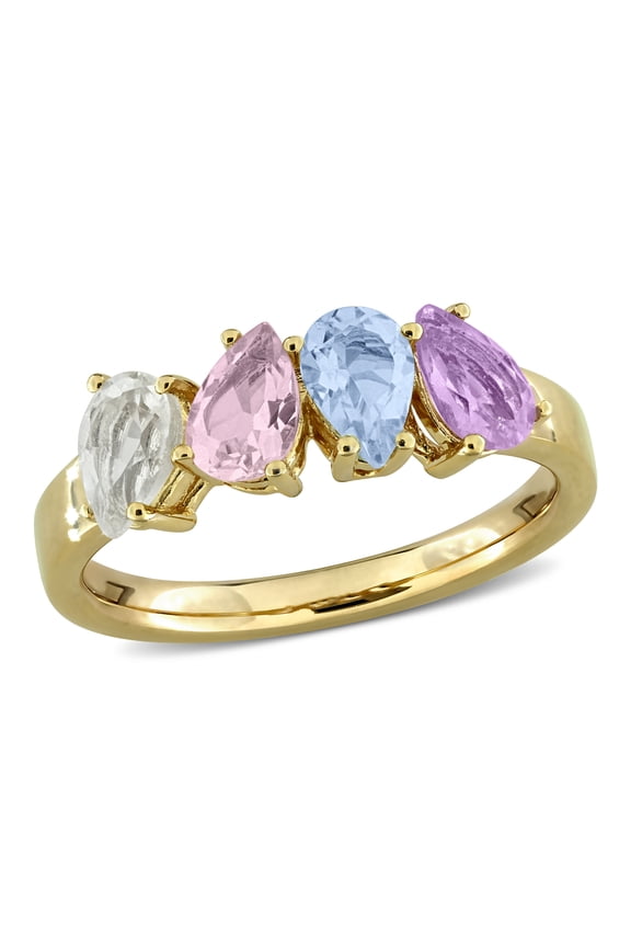 Women's 1 3/5ct TGW Multi-Gemstone Yellow Plated Sterling Silver 4-Stone Ring