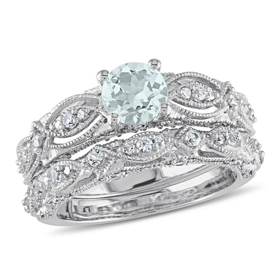 Everly Women's Created Sapphire Created Aquamarine 10k White Gold Bridal Set