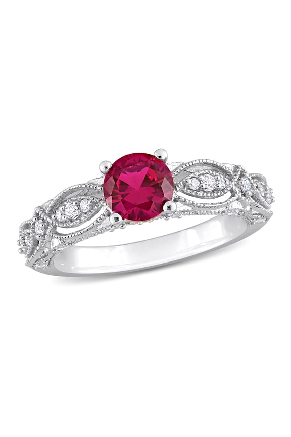 Women's Created Sapphire and Created Ruby 10k White Gold Ring