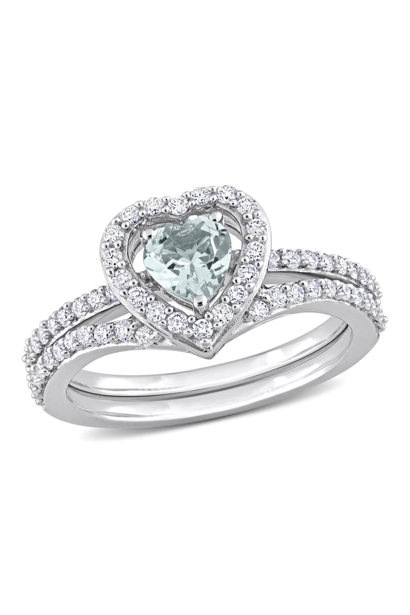 Women's Aquamarine 10k White Gold Bridal Set