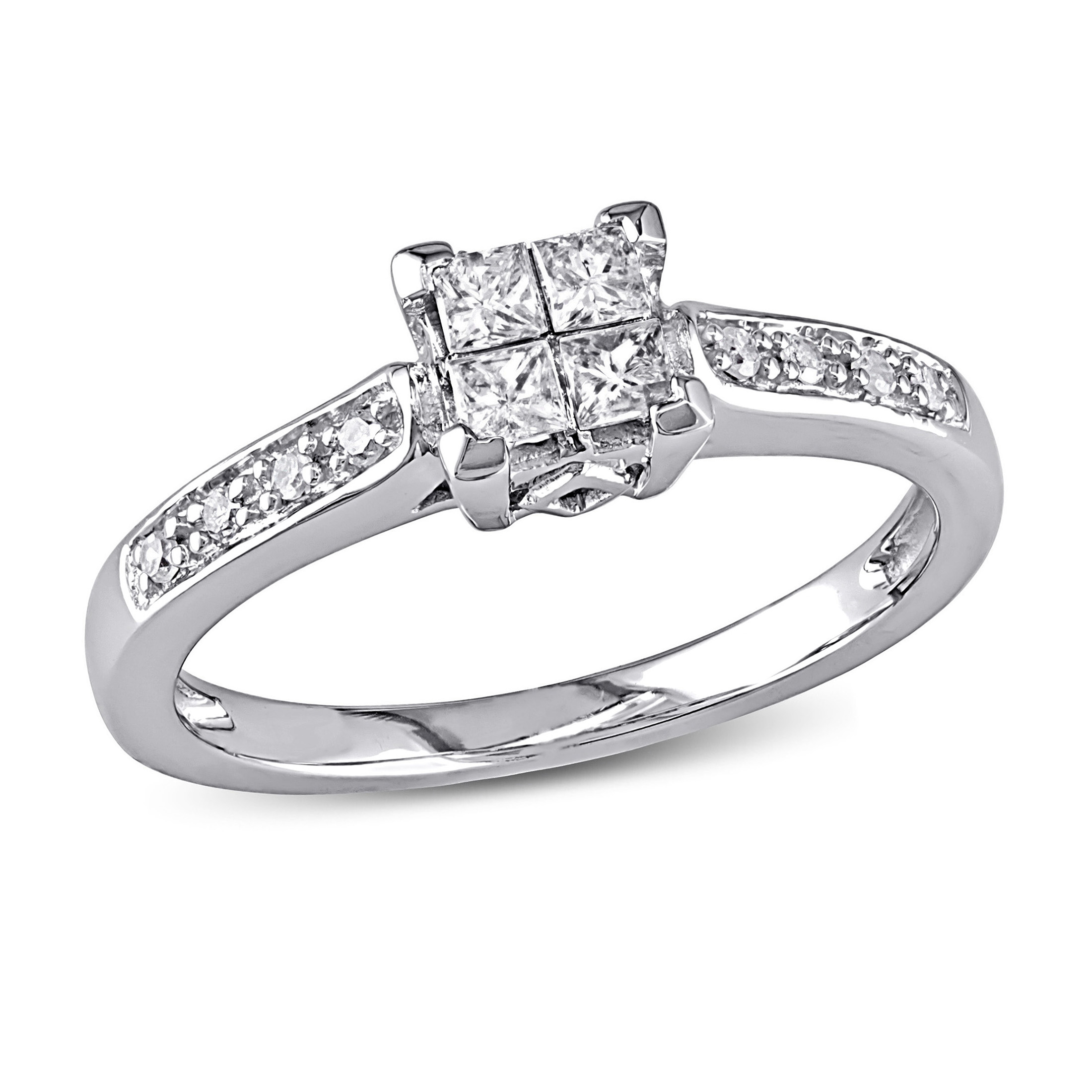 Everly Women's 1/4 Carat TDW Princess and Round-Cut Diamond 10kt White Gold Solitaire Style Bridal Engagement Ring with Invisible Quad Setting and Pave setting on Band (G-H, I2-I3) - image 1 of 9