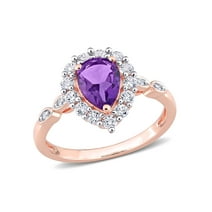 Everly Women's 1-5/8 CT Amethyst Created White Sapphire & Diamond Accent 10kt Rose Gold Halo Ring