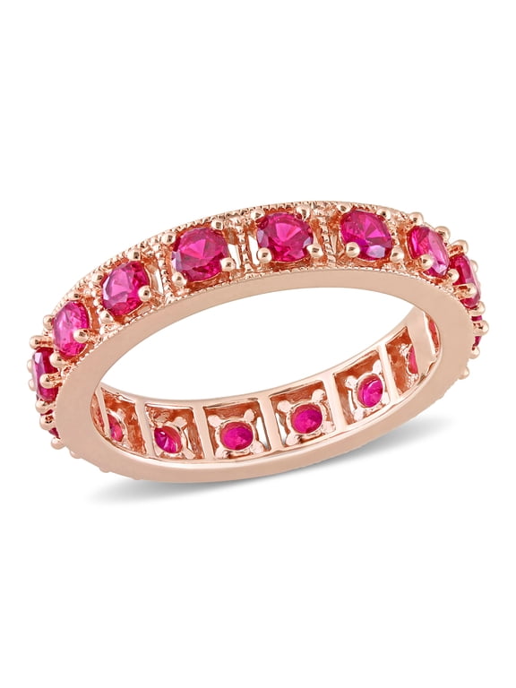 Women's Created Ruby Rose Gold Plated Ring
