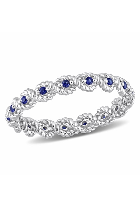 Women's Created Sapphire 10k White Gold Ring
