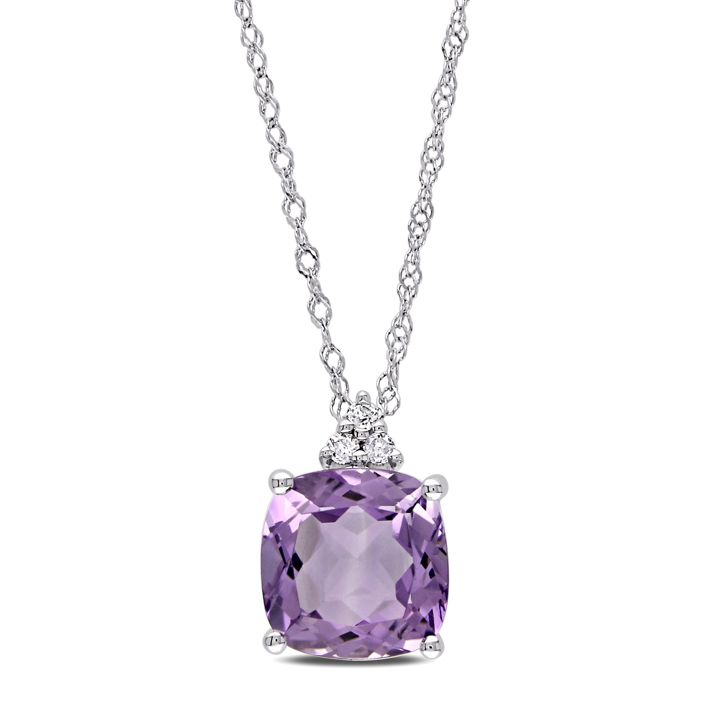 Everly Women's 1 3/4ct TGW Amethyst and Diamond Accent 10k White Gold Solitaire Pendant with Chain