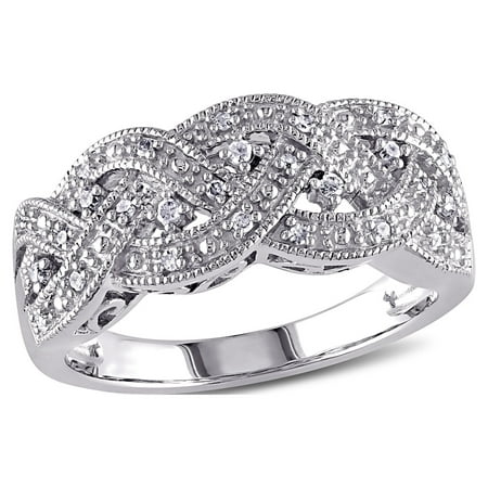Everly Women's 1/8 CT T.W. Round-Cut Diamond (H-I,I3) Sterling Silver Braided Cocktail Ring with 4 Prong Setting