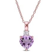 Everly Women's Rose de France and Created White Sapphire Rose Silver Heart Pendant with Chain