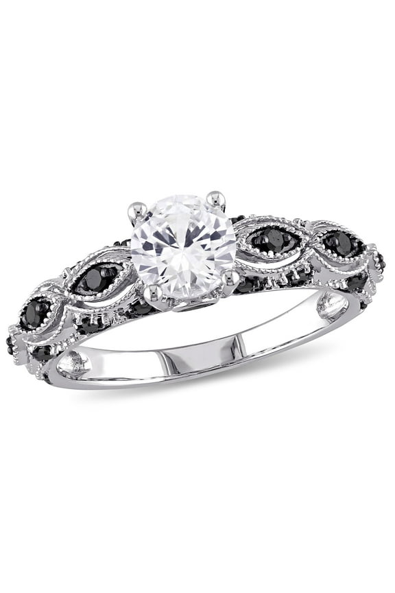 Women's Created Sapphire and Diamond 10K White Gold Engagement Ring