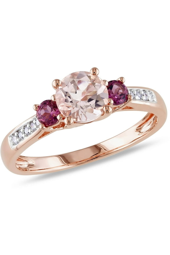 Women's Morganite and Tourmaline 10k Rose Gold Ring