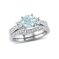 thumbnail image 1 of Everly Women's Created Sapphire Created Aquamarine 10k White Gold Bridal Set, 1 of 7
