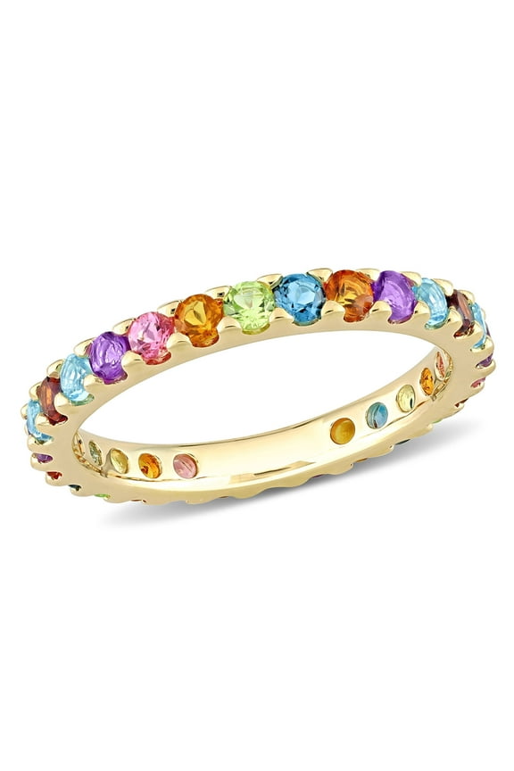 Women's Garnet and Topaz Amethyst Citrine Peridot Tourmaline 10k Yellow Gold Ring