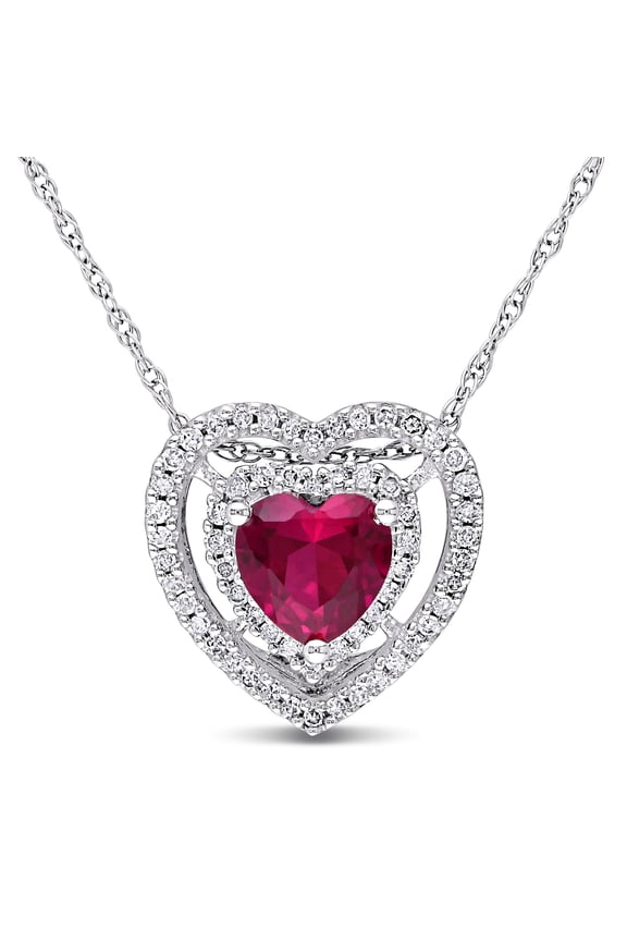 Women's Created Ruby 10k White Gold Necklace