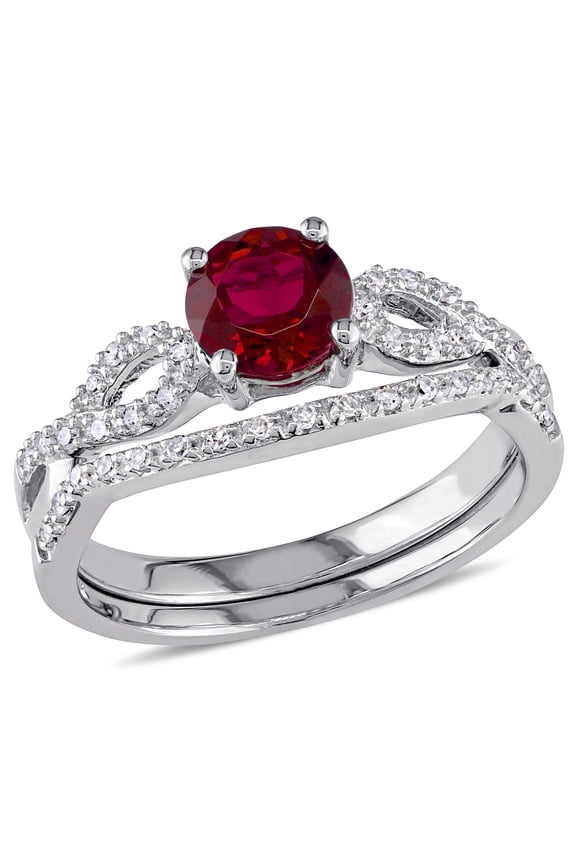 Women's Ruby Created 10k White Gold Bridal Set