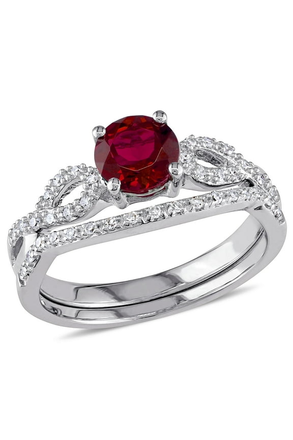 Women's Ruby Created 10k White Gold Bridal Set