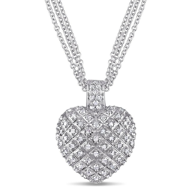 Everly Women's 1 Carat T.W. Round-Cut Diamond Sterling Silver Clustered Heart Necklace with Pave Setting and Lobster Clasp (H-I-J, I3) - 17 in.
