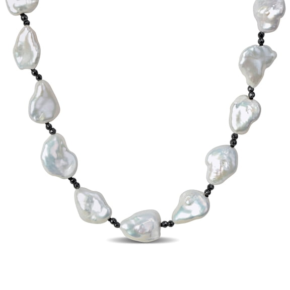 Everly Women's 10-11mm Keshi Pearl and Diamond-Cut Hematite Sterling Silver Strand Necklace